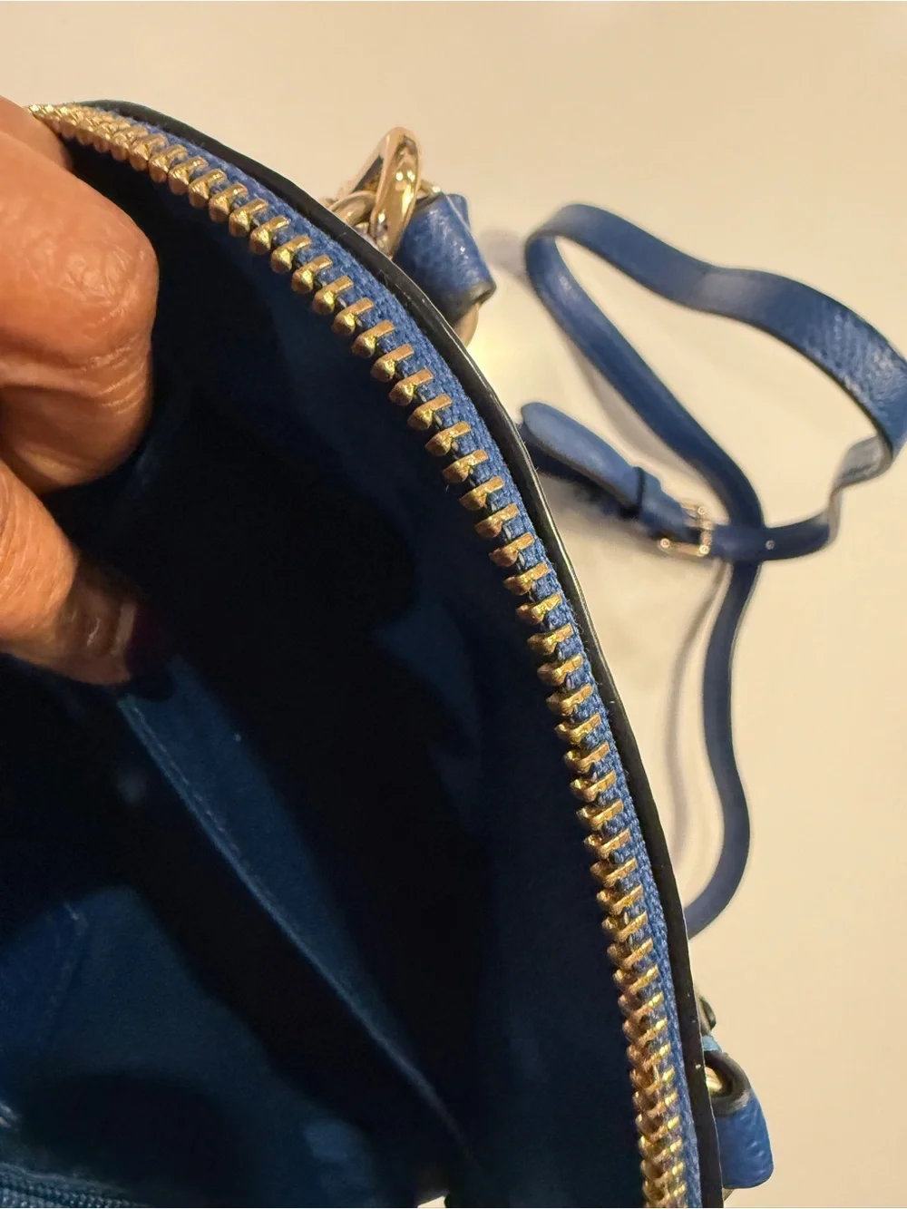 Coach Blue Crossgrain Leather Mini Dome Satchel Crossbody Bag with Gold Hardware